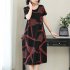 Women Casual Long Style Short Sleeve Printing Dress for Summer Wear red 2XL