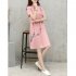 Women Casual Loose Flower Printing Short Sleeve Dress Pink L