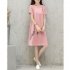 Women Casual Loose Flower Printing Short Sleeve Dress Pink XL