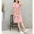 Women Casual Loose Flower Printing Short Sleeve Dress apricot XL