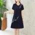 Women Casual Loose Flower Printing Short Sleeve Dress Pink XL