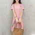Women Casual Loose Flower Printing Short Sleeve Dress Pink XL