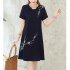 Women Casual Loose Flower Printing Short Sleeve Dress Pink XL