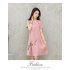 Women Casual Loose Flower Printing Short Sleeve Dress Pink XXL