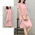 Women Casual Loose Flower Printing Short Sleeve Dress Pink XXL