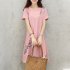 Women Casual Loose Flower Printing Short Sleeve Dress Pink XXL