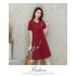 Women Casual Loose Flower Printing Short Sleeve Dress red L
