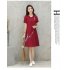 Women Casual Loose Flower Printing Short Sleeve Dress red L