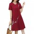 Women Casual Loose Flower Printing Short Sleeve Dress red XL