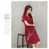 Women Casual Loose Flower Printing Short Sleeve Dress red L