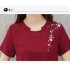 Women Casual Loose Flower Printing Short Sleeve Dress red XL