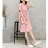 Women Casual Loose Flower Printing Short Sleeve Dress red XL