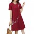 Women Casual Loose Flower Printing Short Sleeve Dress red XXL