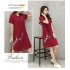 Women Casual Loose Flower Printing Short Sleeve Dress red XXL