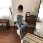 Women Casual Loose Letter Printing Short Sleeve T-Shirt