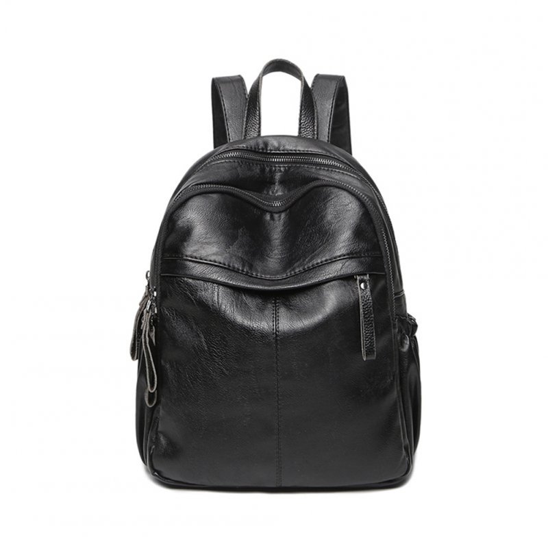 Women Casual PU Travel Backpack Solid Color Multi-pocket Shoulders Bag Schoolbag Daypacks Black