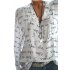 Women Casual Shirt V Neck Letters Print Long Sleeve Fashionable Pullover Top white XXL
