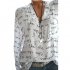 Women Casual Shirt V Neck Letters Print Long Sleeve Fashionable Pullover Top Blue XXL