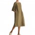 Women Casual Short Sleeve Dress Solid Color Round Neck Fashionable Pocket Long Dress grey S
