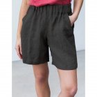 Women Casual Shorts Summer Fashion High Waist Cotton Blended Pants Solid Color Large Size Loose Shorts black M