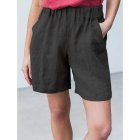 Women Casual Shorts Summer Fashion High Waist Cotton Blended Pants Solid Color Large Size Loose Shorts black XXL