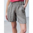 Women Casual Shorts Summer Fashion High Waist Cotton Blended Pants Solid Color Large Size Loose Shorts grey M
