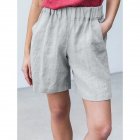 Women Casual Shorts Summer Fashion High Waist Cotton Blended Pants Solid Color Large Size Loose Shorts White M