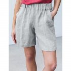 Women Casual Shorts Summer Fashion High Waist Cotton Blended Pants Solid Color Large Size Loose Shorts White L