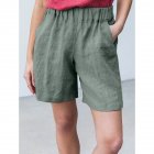 Women Casual Shorts Summer Fashion High Waist Cotton Blended Pants Solid Color Large Size Loose Shorts green L