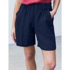 Women Casual Shorts Summer Fashion High Waist Cotton Blended Pants Solid Color Large Size Loose Shorts blue XXL