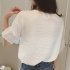 Women Casual Simple V Neck T shirt Lace Hollow Loose All match Tops white 2XL