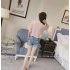 Women Casual Simple V Neck T shirt Lace Hollow Loose All match Tops Pink 2XL