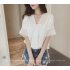 Women Casual Simple V Neck T shirt Lace Hollow Loose All match Tops Pink 2XL