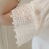 Women Casual Simple V Neck T shirt Lace Hollow Loose All match Tops white XL