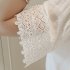 Women Casual Simple V Neck T shirt Lace Hollow Loose All match Tops white L