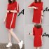 Women Casual Summer Half length Sleeves Casual Asymmetric Long Dress red M