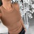 Women Casual Tank Tops Round Neck Thick Strap Slim Fit Racerback Sleeveless Tops Solid Color Workout Tank Tops coffee color 4XL