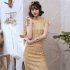 Women Cheongsam Dress Comfortable Breathable Traditional Chinese Style Plaid Printed Qipao Dress Costumes 0017 yellow L
