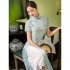 Women Cheongsam Dress Short Sleeves Traditional Chinese Style Embroidered Chiffon Long Skirt Elegant Stand Collar Dress CQ3 1 blue and white porcelain XXXL