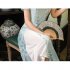 Women Cheongsam Dress Short Sleeves Traditional Chinese Style Embroidered Chiffon Long Skirt Elegant Stand Collar Dress CQ3 4 light yellow L