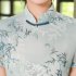 Women Cheongsam Dress Short Sleeves Traditional Chinese Style Embroidered Chiffon Long Skirt Elegant Stand Collar Dress CQ3 4 light yellow XXL