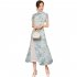 Women Cheongsam Dress Short Sleeves Traditional Chinese Style Embroidered Chiffon Long Skirt Elegant Stand Collar Dress CQ3 4 light yellow M