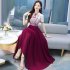 Women Cheongsam Dress Summer Short Sleeves Stand Collar A line Skirt High Waist Large Swing Dress p01 blue L