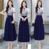 Women Cheongsam Dress Summer Short Sleeves Stand Collar A line Skirt High Waist Large Swing Dress p01 blue L
