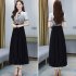 Women Cheongsam Dress Summer Short Sleeves Stand Collar A line Skirt High Waist Large Swing Dress p01 blue L