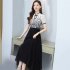 Women Cheongsam Dress Summer Short Sleeves Stand Collar A line Skirt High Waist Large Swing Dress p01 blue L