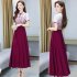 Women Cheongsam Dress Summer Short Sleeves Stand Collar A line Skirt High Waist Large Swing Dress p01 blue L