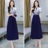 Women Cheongsam Dress Summer Short Sleeves Stand Collar A line Skirt High Waist Large Swing Dress p01 blue L