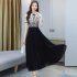 Women Cheongsam Dress Summer Short Sleeves Stand Collar A line Skirt High Waist Large Swing Dress p01 blue L
