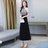 Women Cheongsam Dress Summer Short Sleeves Stand Collar A line Skirt High Waist Large Swing Dress p01 blue L